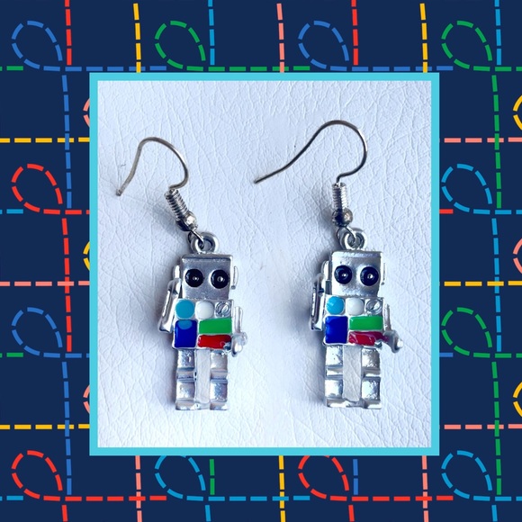 🤖 ROBOT🤖 earrings! Silver and primary colors - Picture 4 of 4